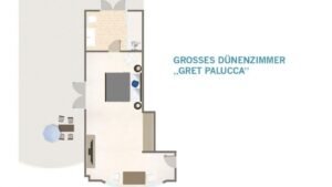 Grundriss der Gret-Palucca-Suite im Söl’ring Hof auf Sylt.