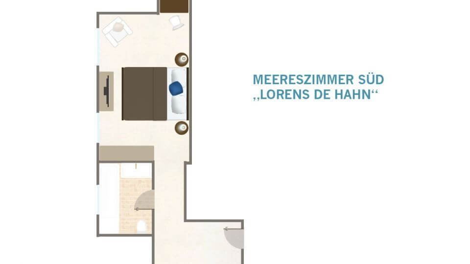 Grundriss eines Ferienzimmers im Söl’ring Hof auf Sylt.
