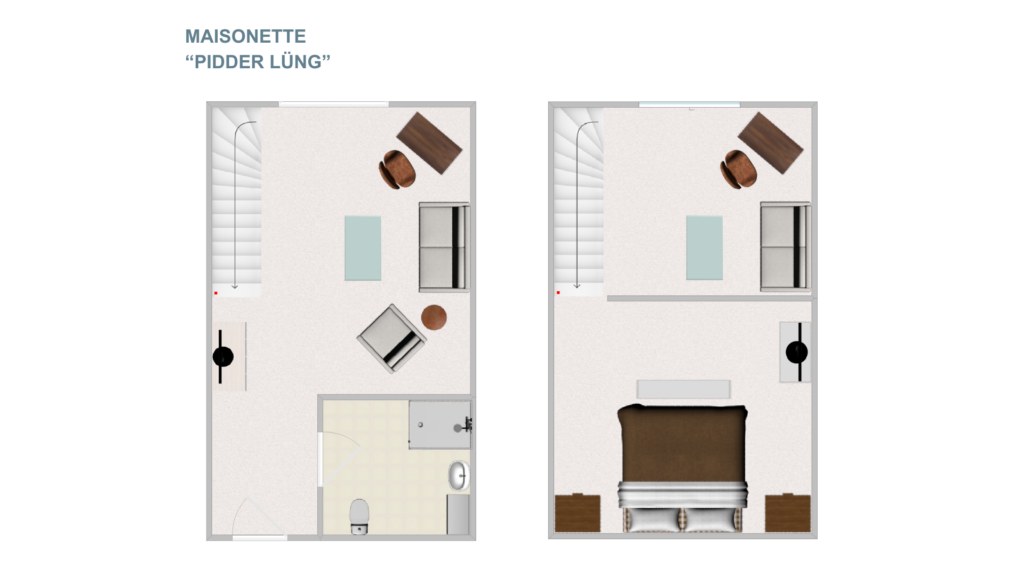 Grundriss der zweistöckigen Maisonette-Wohnung im Söl’ring Hof Sylt.